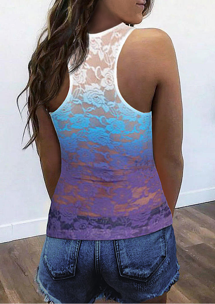 Tank Tops Gradient Lace See-Through Racerback Tank Top in Multicolor. Size: S,XL
