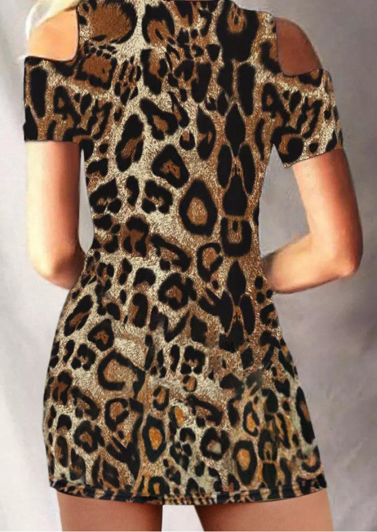 

Mini Dresses Leopard Lace Up Cold Shoulder Mini Dress in Leopard. Size: ,M,L,XL