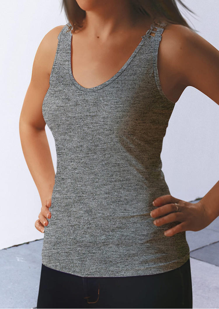 

Tank Tops Cut Out Lace Splicing Sleeveless Tank Top in Gray. Size