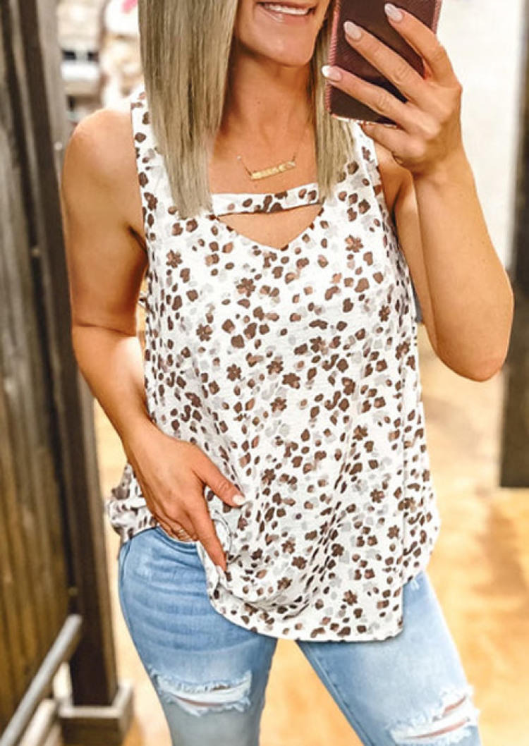 

Tank Tops Hollow Out Criss-Cross Floral Tank Top in Multicolor. Size: ,M,L,XL