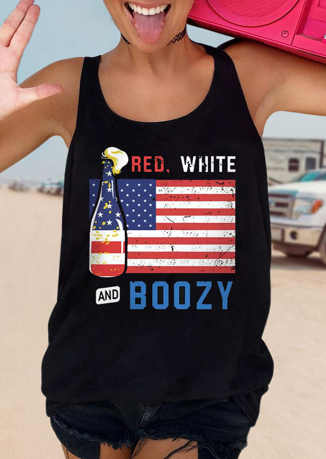 

Tank Tops Red White And Boozy American Flag Racerback Tank Top in Black. Size