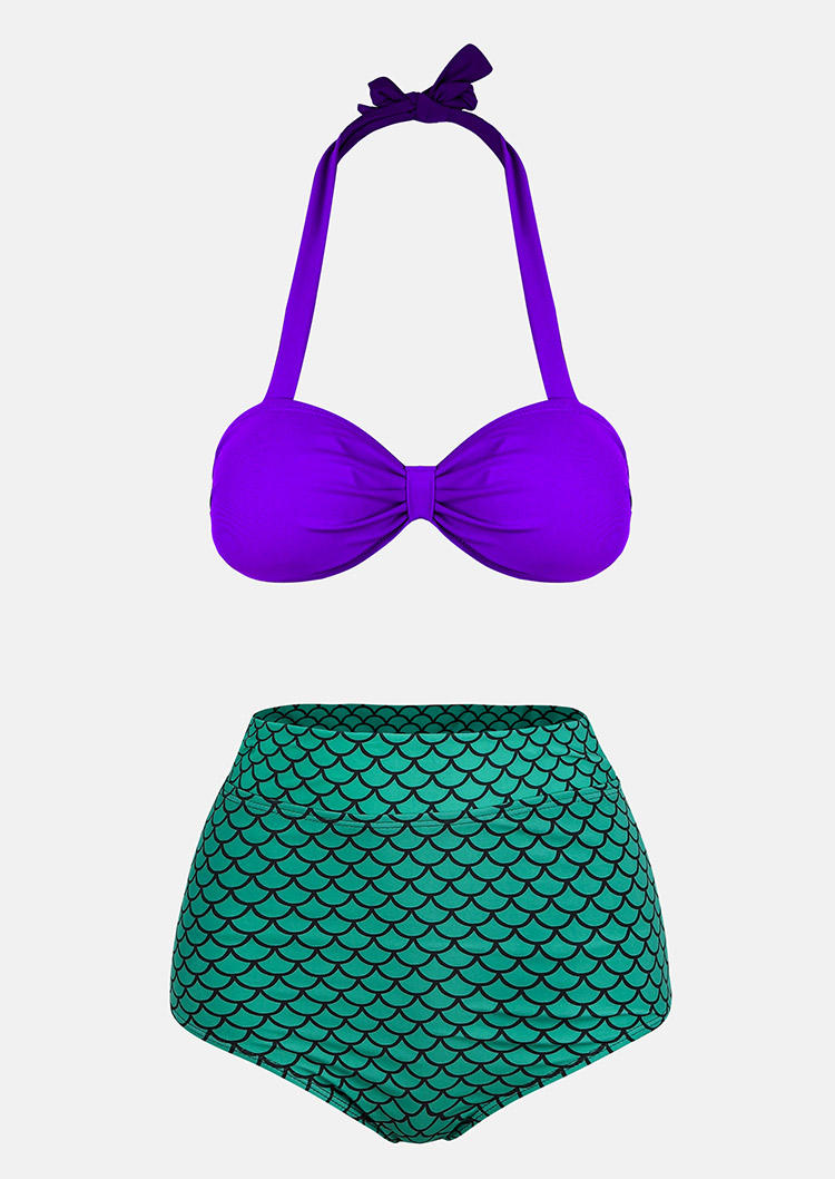 

Bikini Sets Mermaid Scales Ruffled High Waist Halter Bikini Set in Green. Size: ,M,L,XL