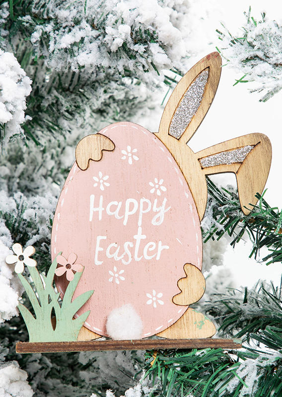 

Happy Easter Floral Bunny Rabbit Wooden Decoration Ornament in Multicolor. Size