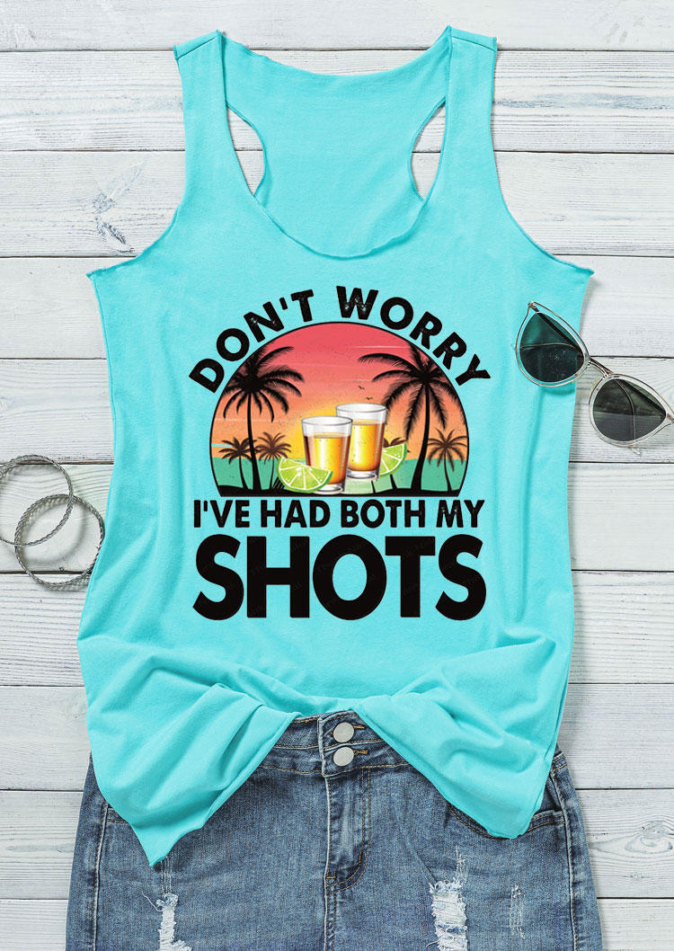 Tank Tops Don't Worry I've Had Both My Shots Racerback Tank Top in Cyan. Size: S,M,L,XL