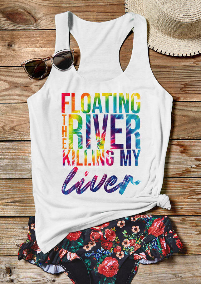 

Tank Tops Floating The River My Liver Racerback Tank Top in White. Size