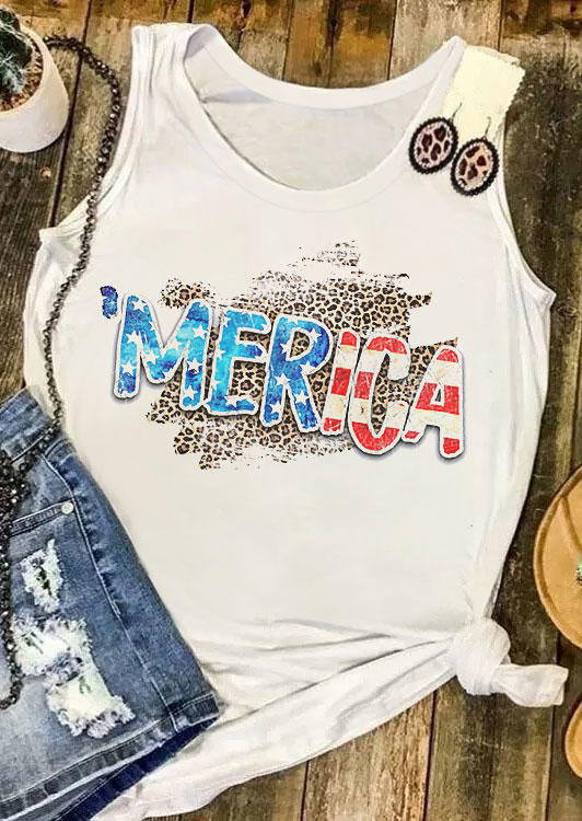 

Tank Tops Merica Leopard Star Tank Top - White in White. Size