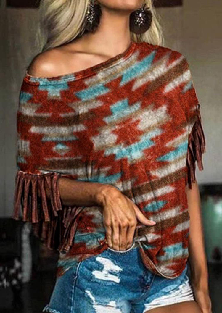 Aztec Geometric Tassel Blouse