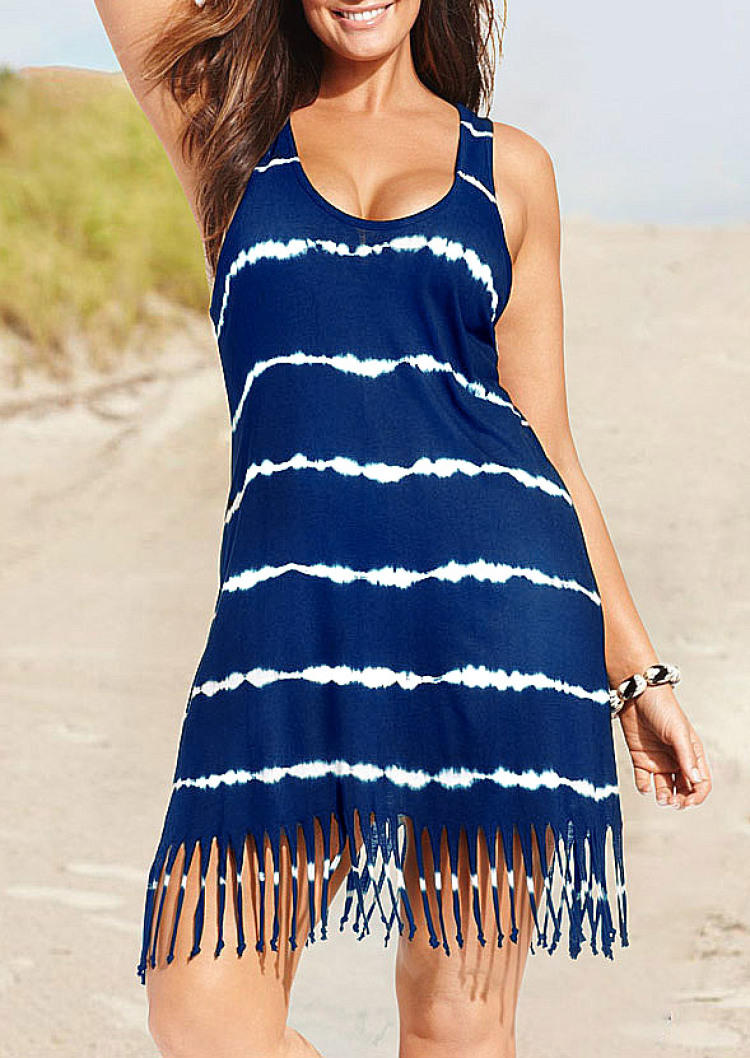 

Mini Dresses Tie Dye Tassel Sleeveless Mini Dress in Deep Blue. Size: ,M,L,XL