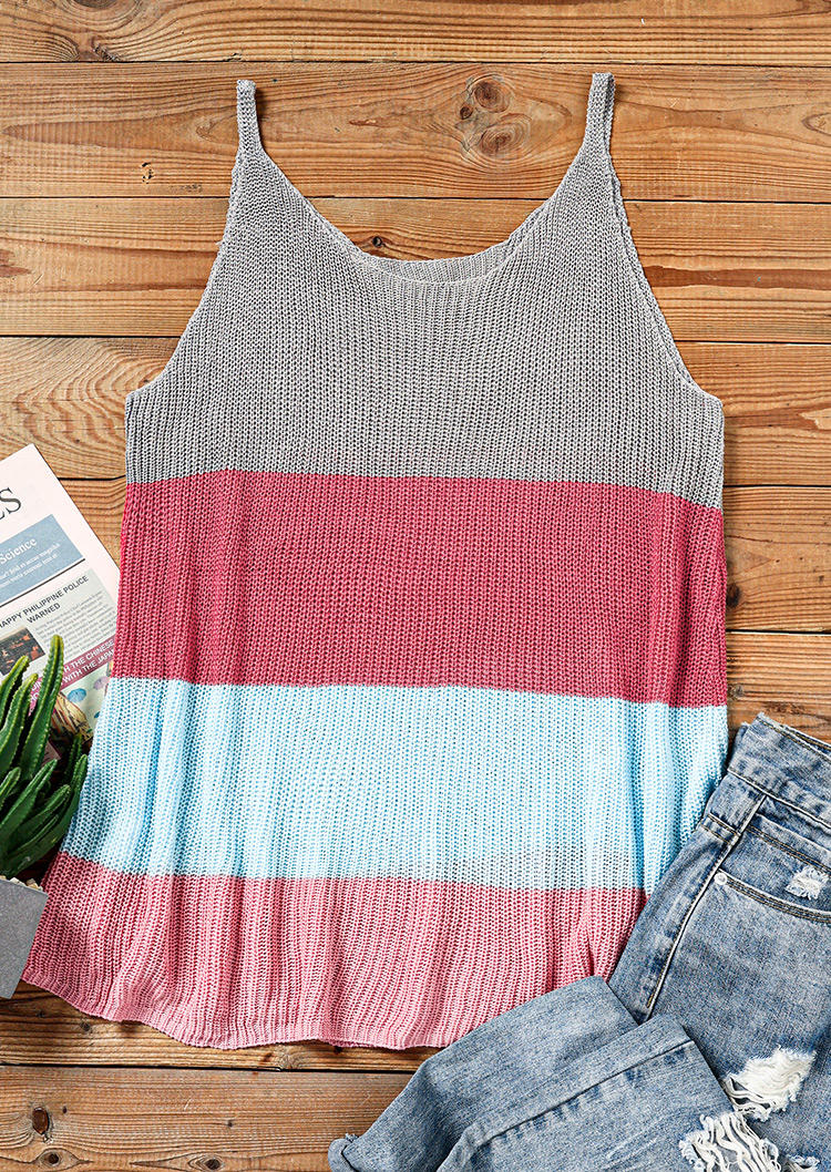 Tank Tops Color Block Casual Sweater Camisole in Multicolor. Size: S,M