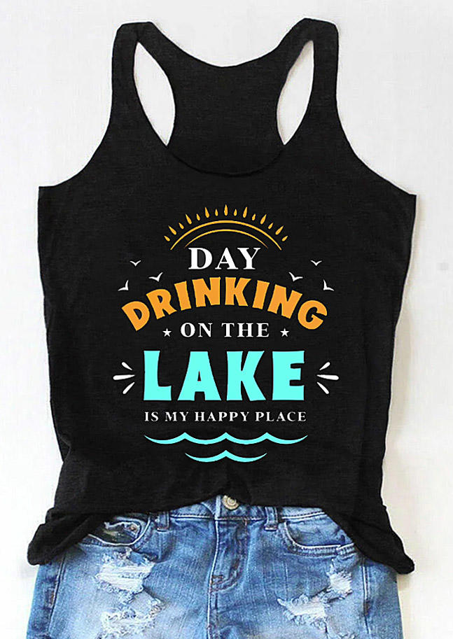 Day Drinking On The Lake Is My Happy Place Racerback Tank - Black