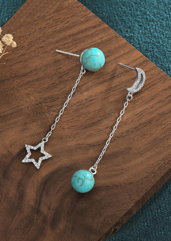 

Earrings Asymmetric Moon Star Rhinestone Turquoise Earrings in Silver. Size