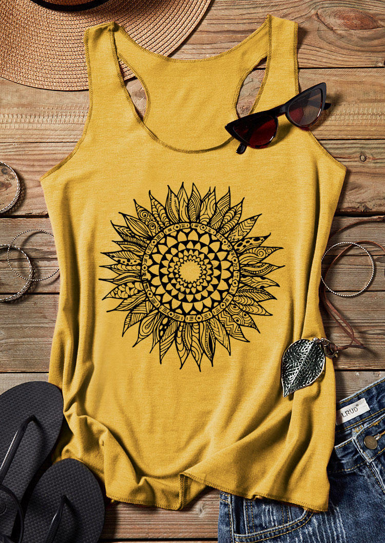

Tank Tops Sunflower Floral Racerback Tank Top in Yellow. Size
