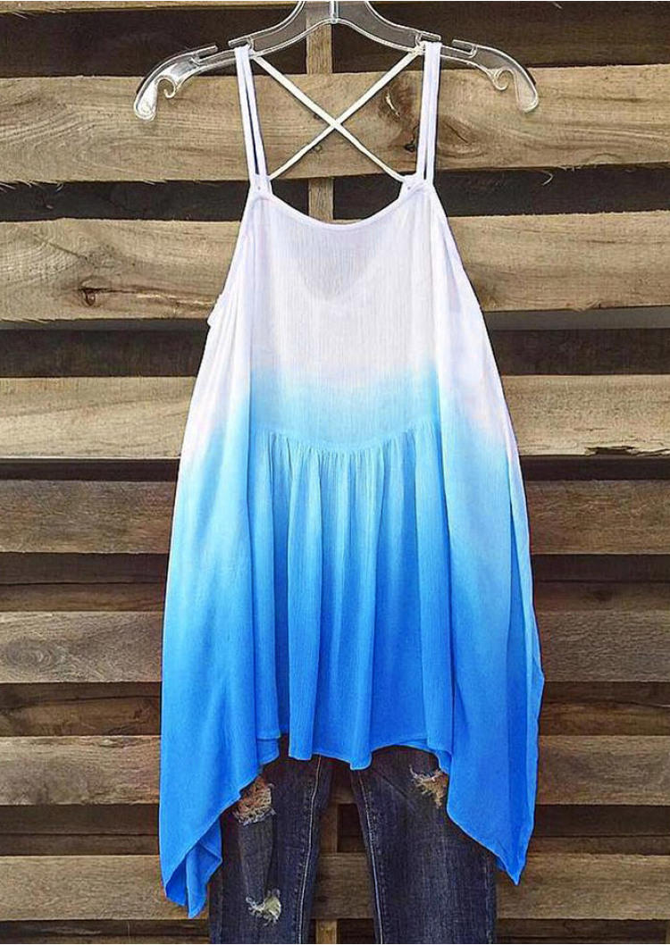 Tank Tops Gradient Criss-Cross Camisole in Blue. Size: L,M,S
