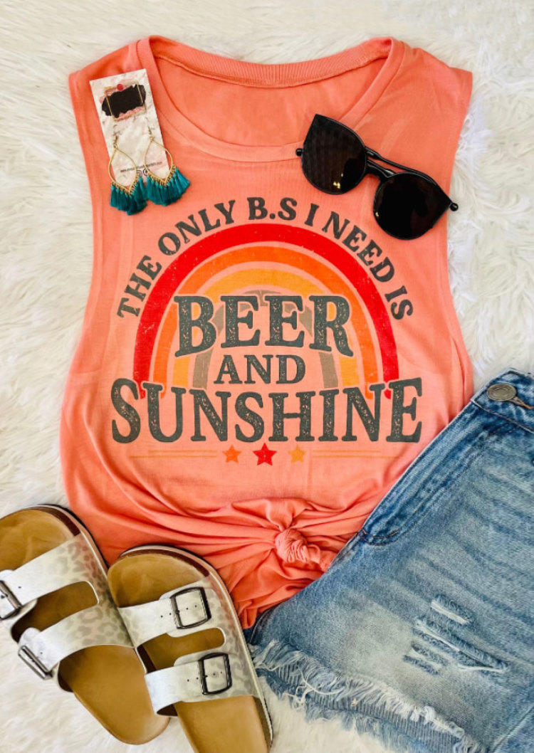 Tank Tops The Only B.S I Need Is Beer And Sunshine Rainbow Tank Top in Orange. Size: 2XL,3XL,L,M,S,XL