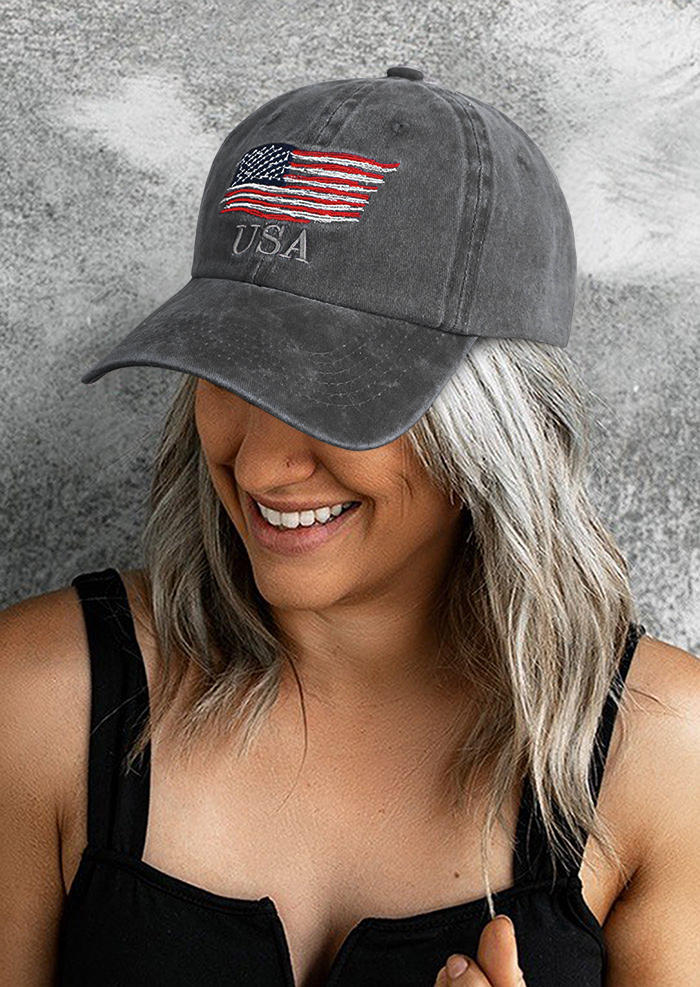 Hats USA American Flag Adjustable Baseball Cap in Navy Blue,Dark Grey. Size: One Size