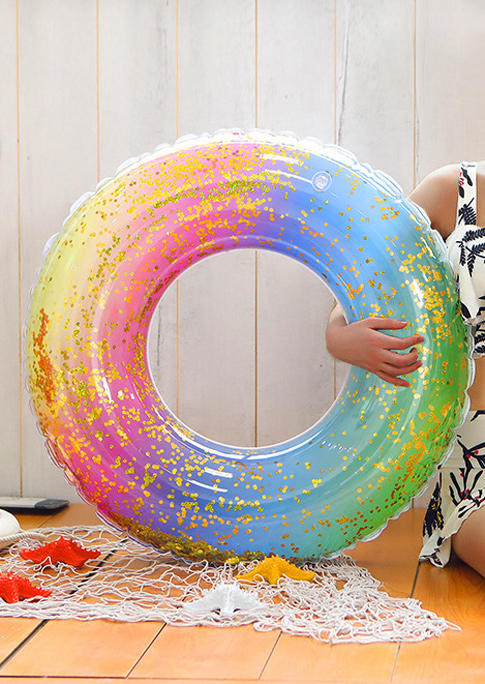 Gradient Rainbow Glitter Pool Float Donut in Multicolor. Size: One Size