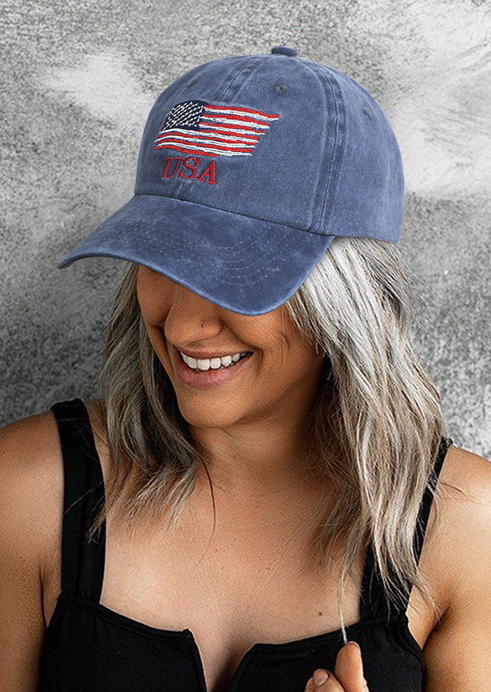 

Hats USA American Flag Adjustable Baseball Cap in Navy Blue. Size