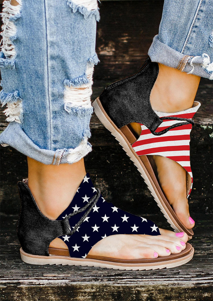 

Sandals American Flag Star Striped Flat Sandals in Multicolor. Size