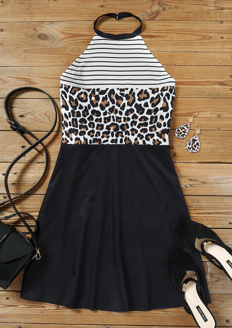 

Mini Dresses Leopard Striped Splicing Mini Dress in Black. Size