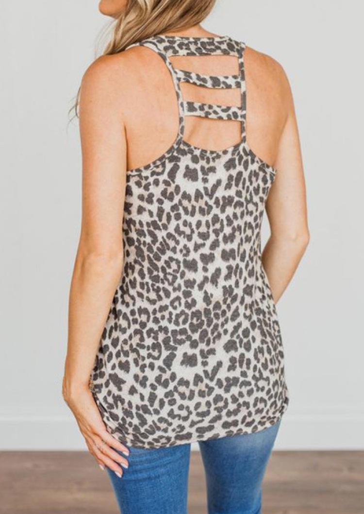 Leopard Hollow Out O-Neck Tank