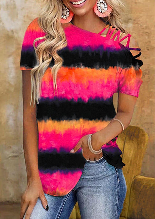 Blouses Tie Dye One Sided Cold Shoulder Blouse in Multicolor. Size: L