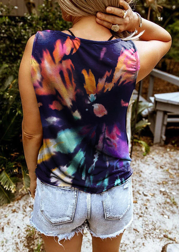 Tank Tops Reverse Tie Dye Notched Neck Tank Top without Camisole in Multicolor. Size: S