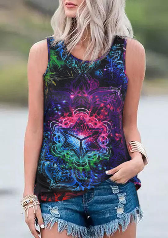 

Tank Tops Tie Dye Mandala O-Neck Casual Tank Top in Multicolor. Size