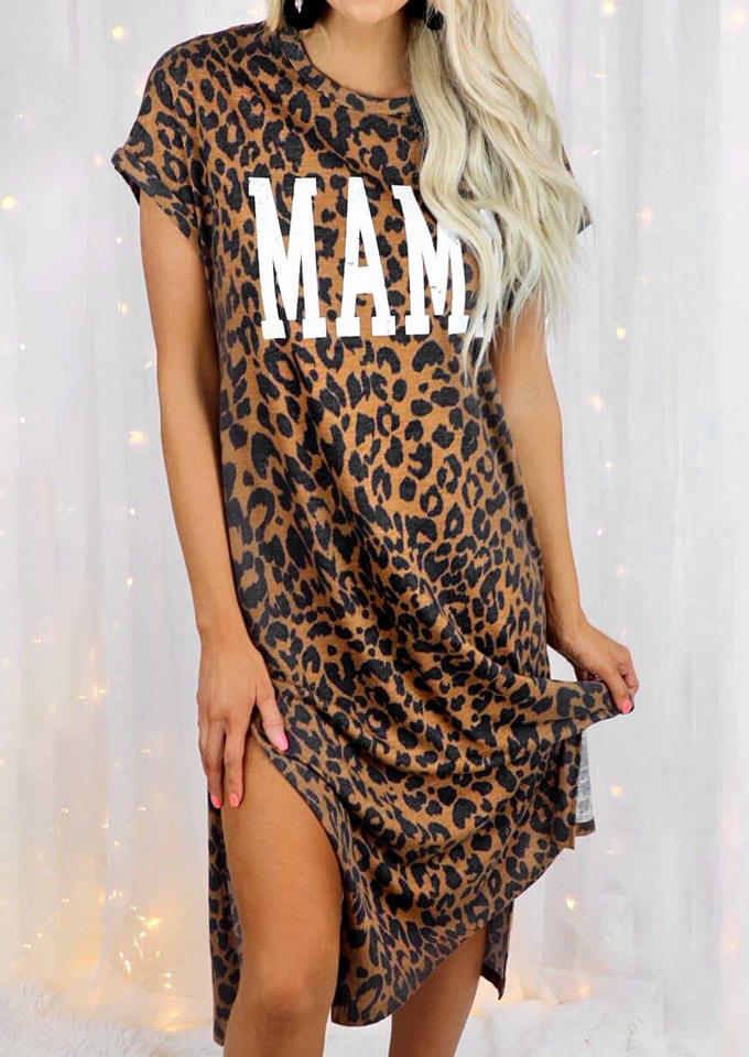 

Midi Dresses Leopard Mama Slit Midi Dress in Leopard. Size: ,M,L,XL