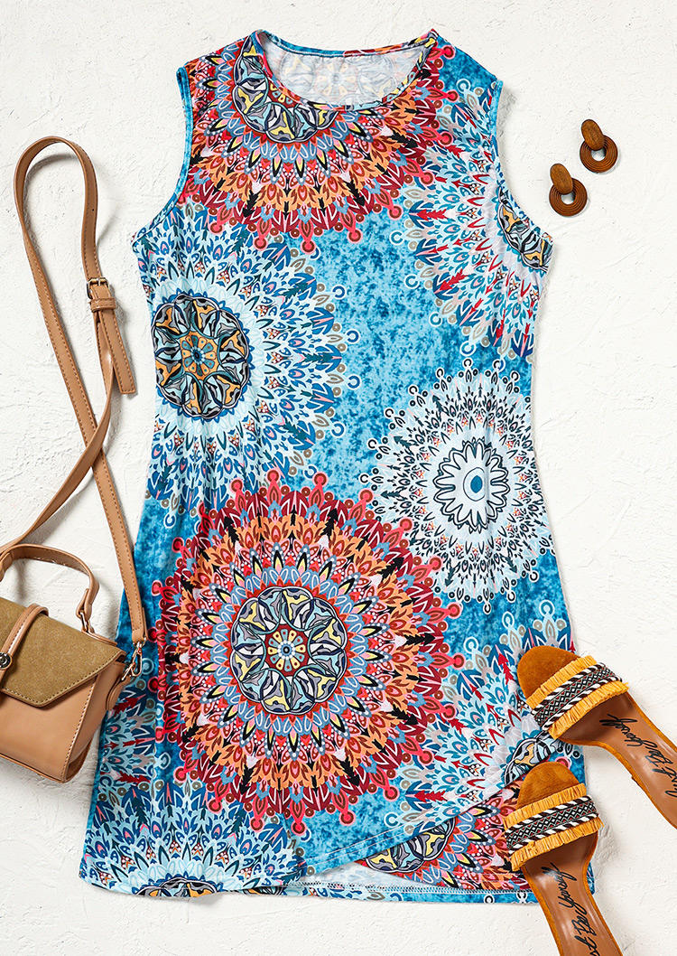 

Bodycon Dresses Mandala Slit Sleeveless Bodycon Dress in Multicolor. Size