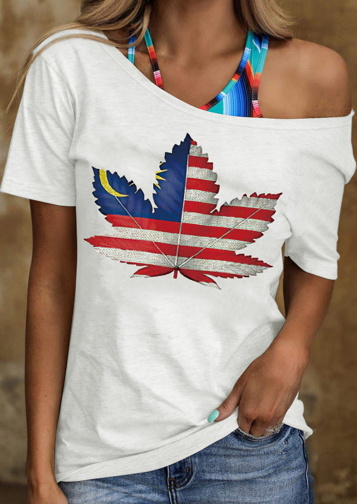 T-shirts Tees Maple Leaf Striped T-Shirt Tee in White. Size: L