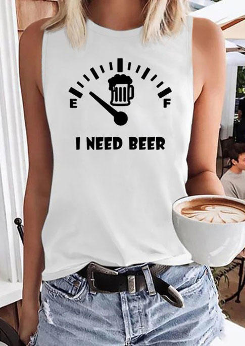 Tank Tops I Need Beer Casual Tank Top in White. Size: S,M