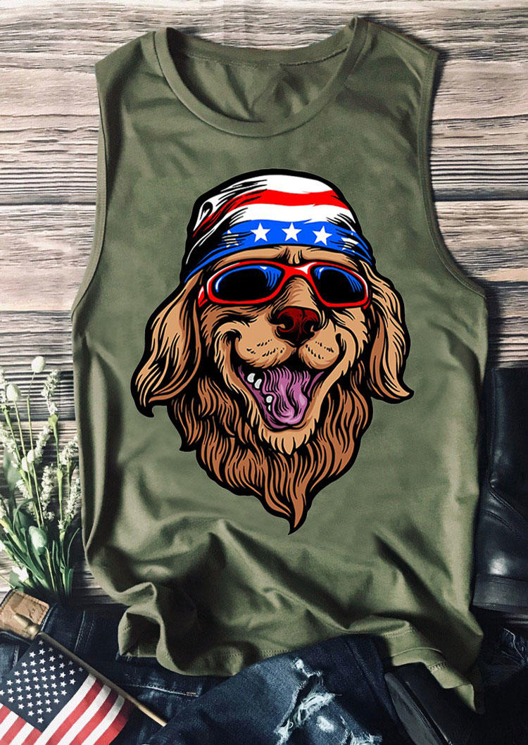 

Tank Tops American Golden Retriever Dog Star Tank Top in Army Green. Size: ,M,L,XL