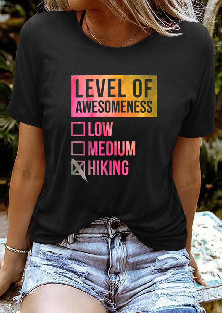 

T-shirts Tees Level Of Awesomeness Low Medium Hiking T-Shirt Tee in Black. Size: ,M,L,XL