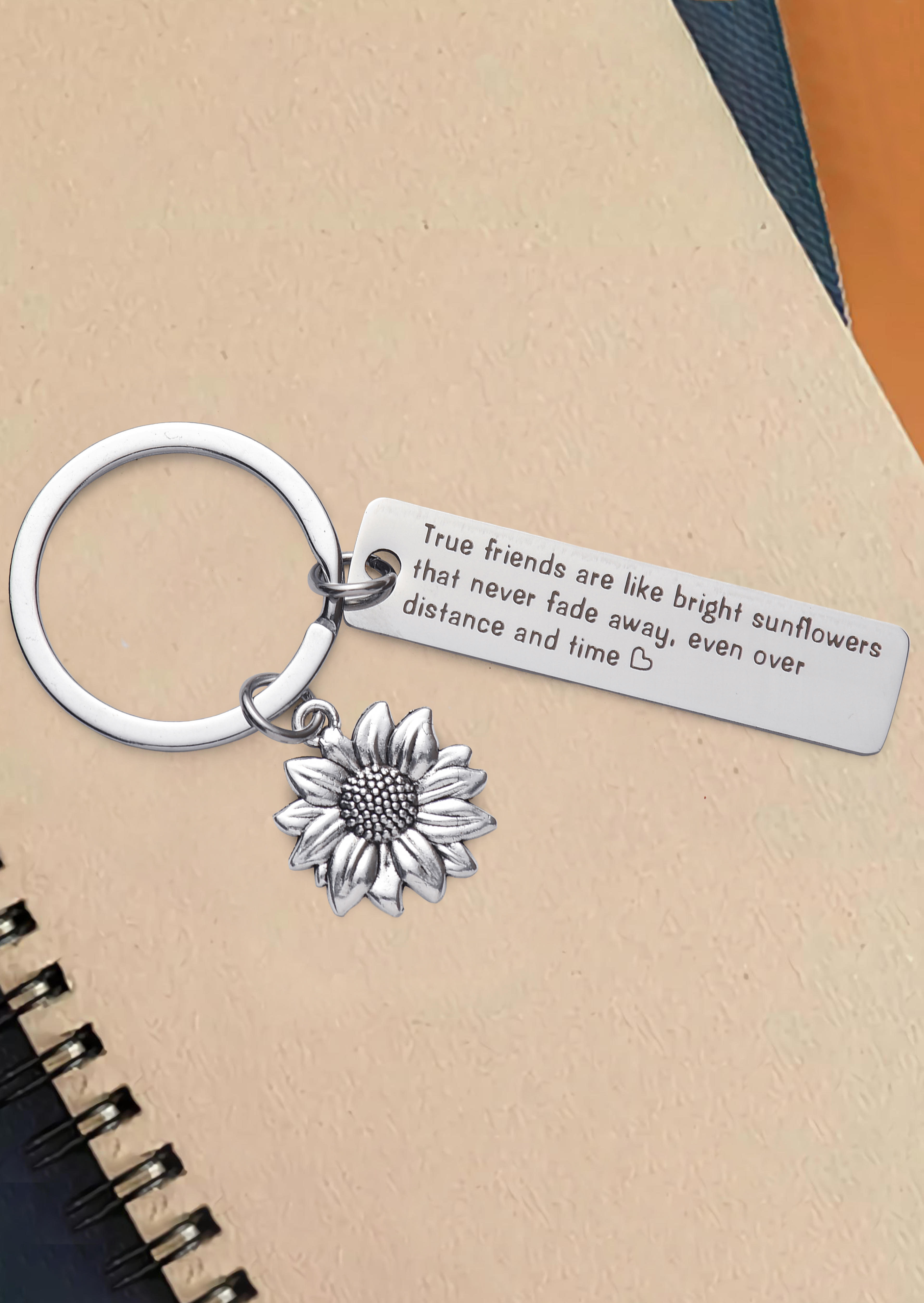 

Keychains True Friends Are Like Bright Sunflowers Keychain in Silver. Size