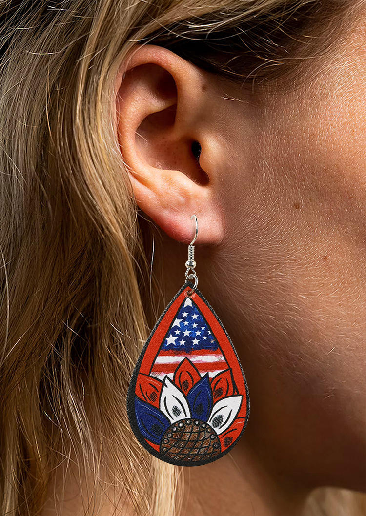 Earrings American Flag Sunflower Water Drop Earrings in Multicolor. Size: One Size