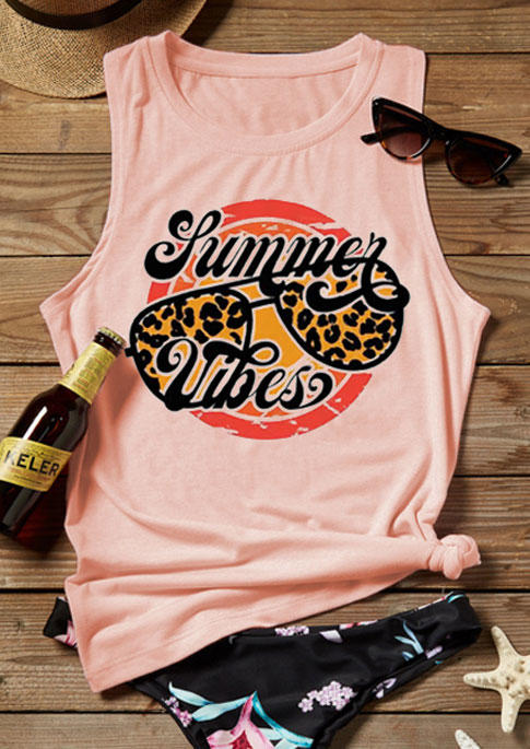 

Tank Tops Summer Vibes Leopard Glasses Tank Top in Pink. Size