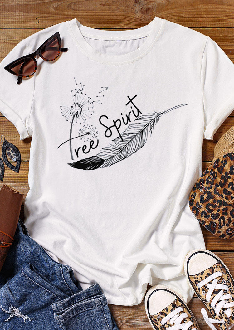 T-shirts Tees Free Spirit Dandelion T-Shirt Tee in White. Size: S,M,L,XL