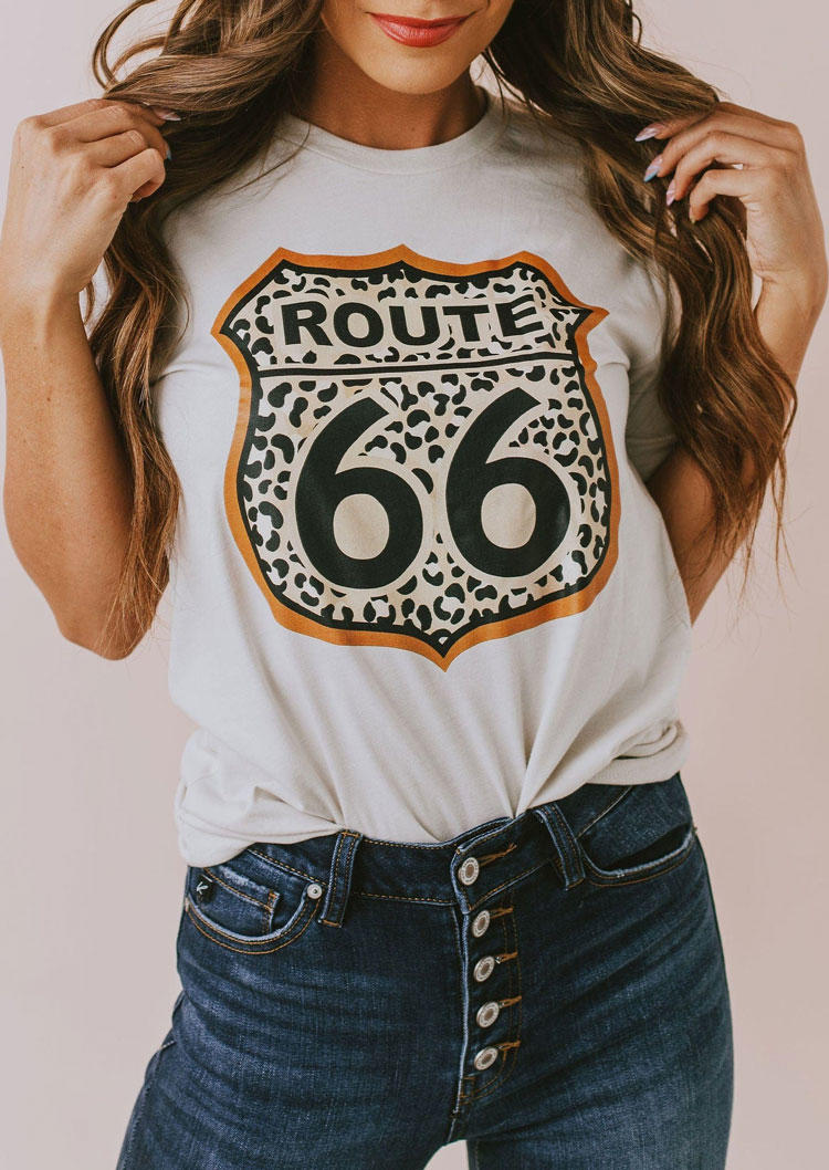 T-shirts Tees Leopard Route 66 T-Shirt Tee in White. Size: S,M,L,XL