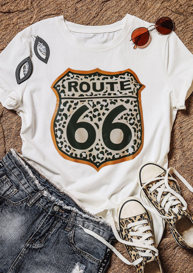 Leopard Route 66 T-Shirt Tee - White