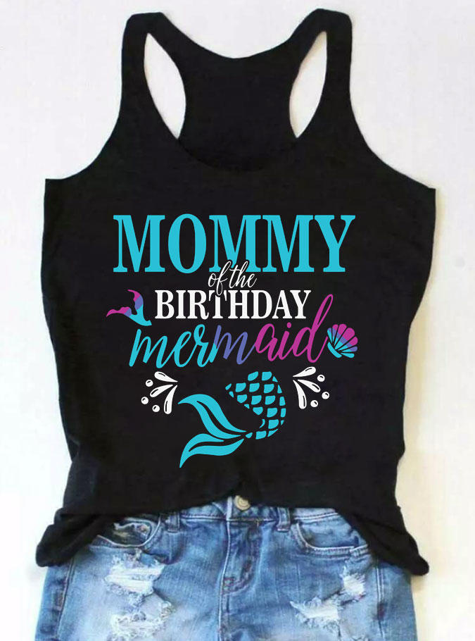 

Tank Tops Mommy Of The Birthday Mermaid Racerback Tank Top in Black. Size: ,M,L,XL