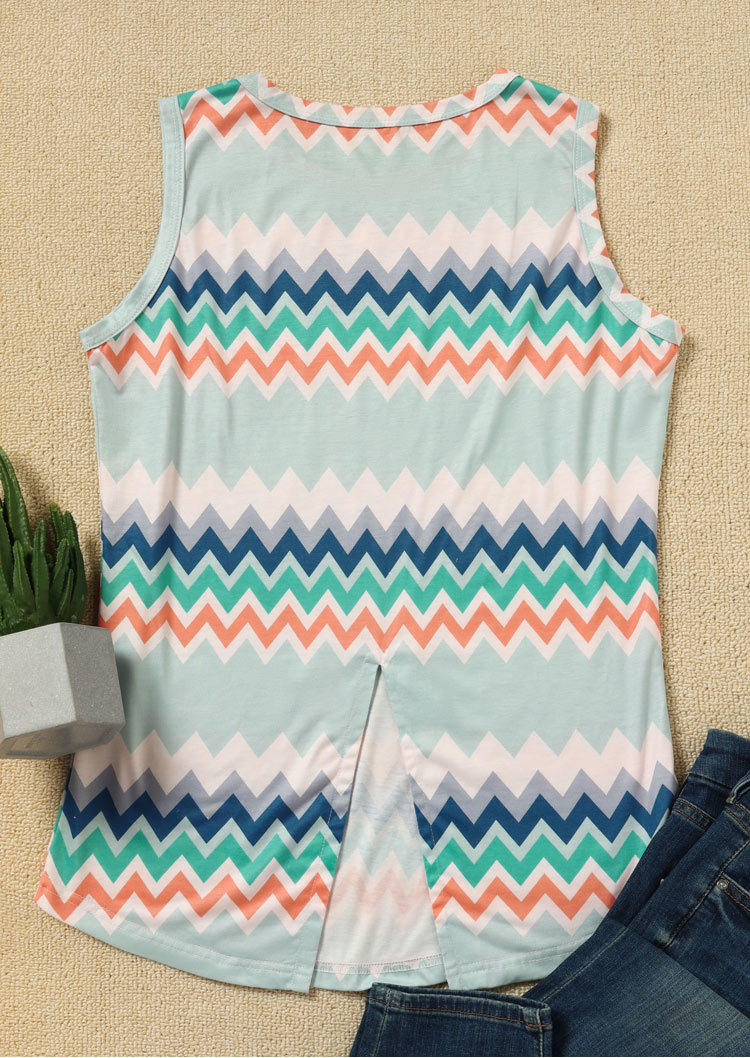 

Tank Tops Zigzag Slit Casual Tank Top in Multicolor. Size: L,M,,XL