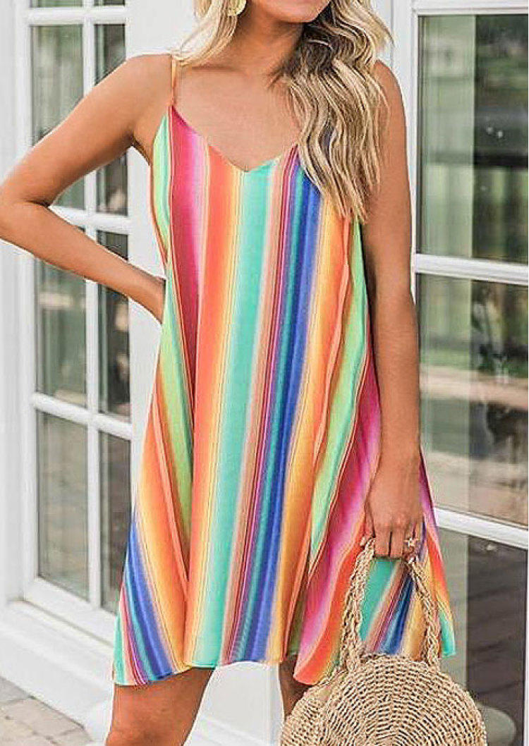 

Mini Dresses Serape Striped Sleeveless Mini Dress in Multicolor. Size