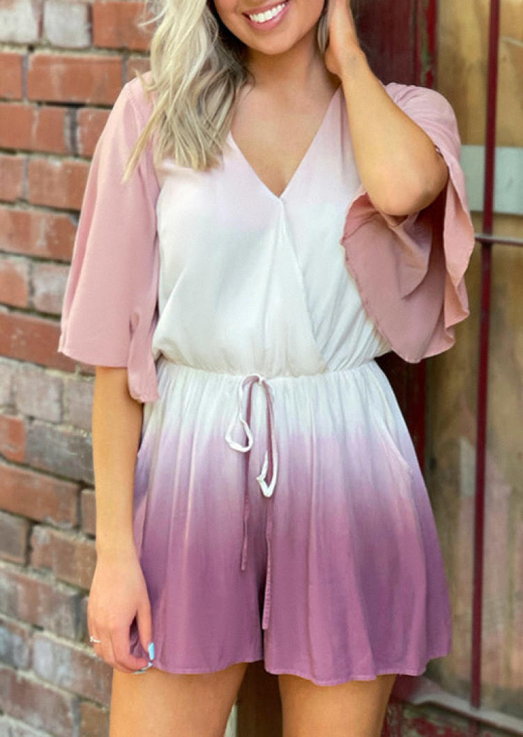 

Jumpsuits & Rompers Gradient Pocket Tie V-Neck Romper in Multicolor. Size