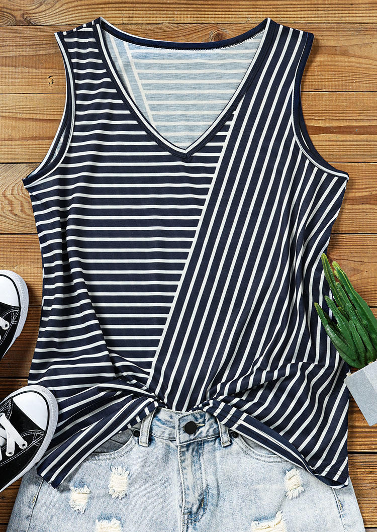 

Tank Tops Striped Wrap V-Neck Tank Top in Multicolor. Size
