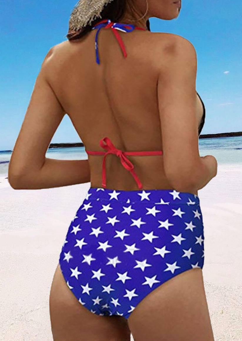 

Bikini Sets American Flag Pom Pom Trim Bikini Set in Blue. Size: ,M,L,XL