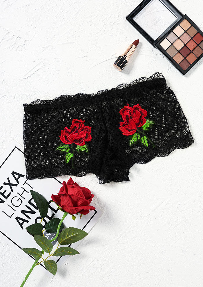 Panties Rose Lace Splicing Panties in Black. Size: L