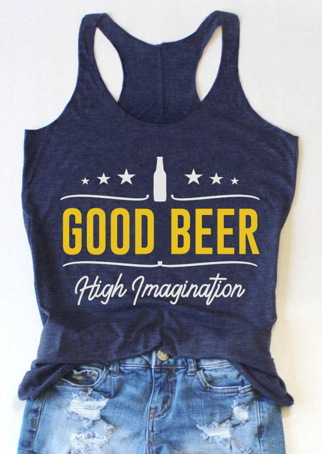 Tank Tops Good Beer High Imagination Racerback Tank Top in Navy Blue. Size: S,M,L,XL
