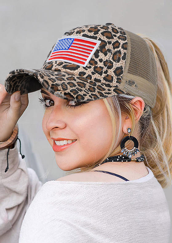 Hats American Flag Leopard Baseball Cap in Cyan. Size: One Size