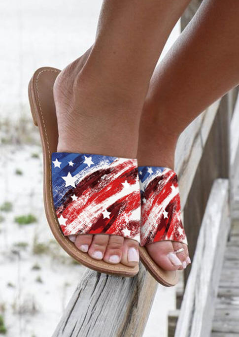Slippers American Flag Star Flat Slippers in Multicolor. Size: 37,38,39,40,41