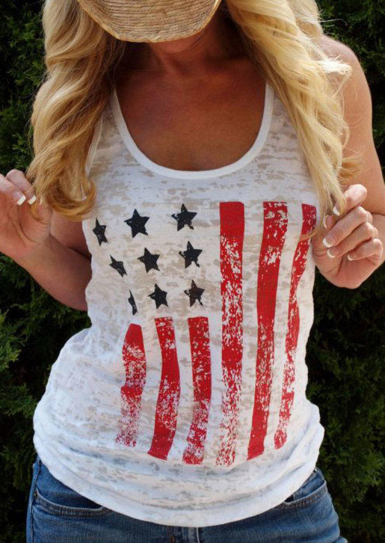 Tank Tops American Flag Casual Tank Top in Multicolor. Size: S,XL